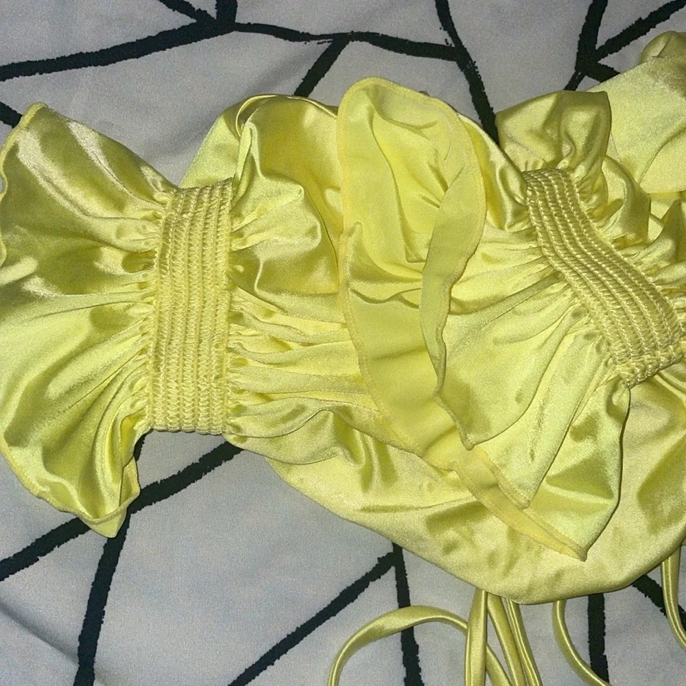 Frankies Bikinis SET NWOT Marina Satin Cheeky Btms(L) Carly Ruffle Satin Top (M)